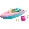 Image de Barbie Mobilier Bateau pouvant Transporter 3 poupées avec Gilet de Sauvetage, Figurine Chiot et 2 Verres, Jouet pour Enfant, GRG29
