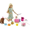 Image de Barbie Famille Coffret Anniversaire des Chiots avec poupée Blonde, 2 Figurines Chiens, pâte à Modeler et Accessoires, Jouet pour Enfant, GXV75