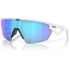 Image de Oakley Lunettes de soleil unisexes avec monture noire mate, verres polarisés noirs Prizm, 36 mm, Blanc mat/saphir Prizm polarisé, 36 mm