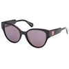 Image de MAX&Co. MO0095 Lunettes de Soleil Femme, Lunettes de Soleil Légères et Élégantes, Forme Lentille Ronde, Étui Inclus, Verres Fumés, Noir Brillant